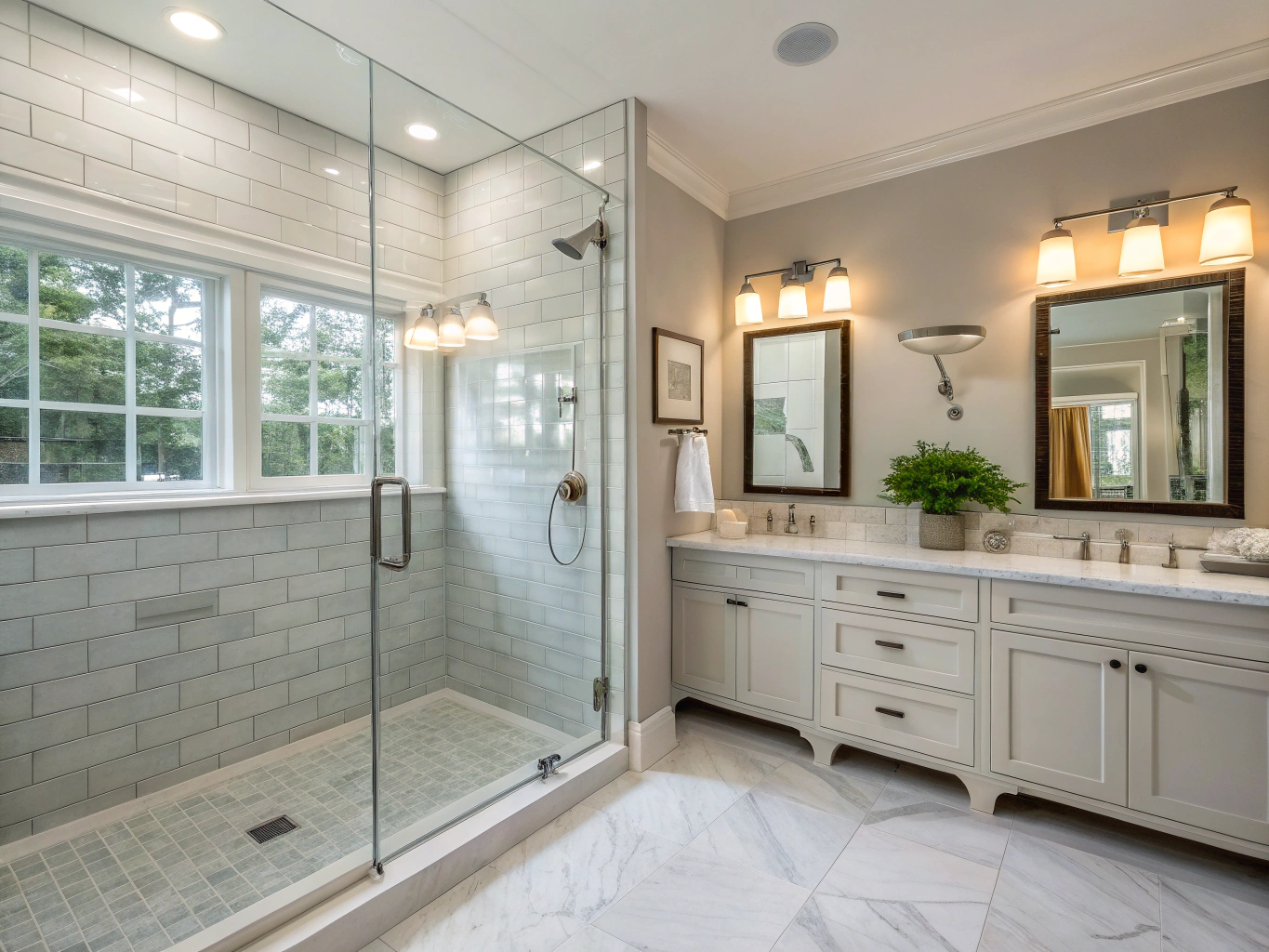 Luxury bathroom with walk-in shower and premium tile