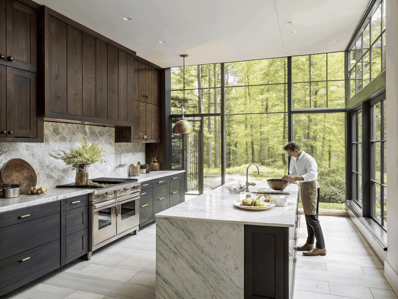 Gourmet kitchen with custom cabinetry and commercial range