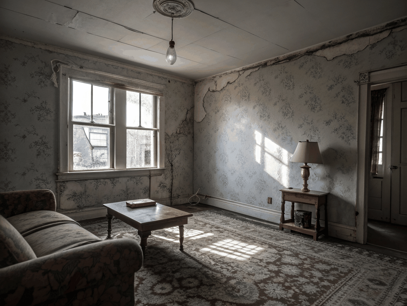 A home interior showing signs of wear and needed maintenance