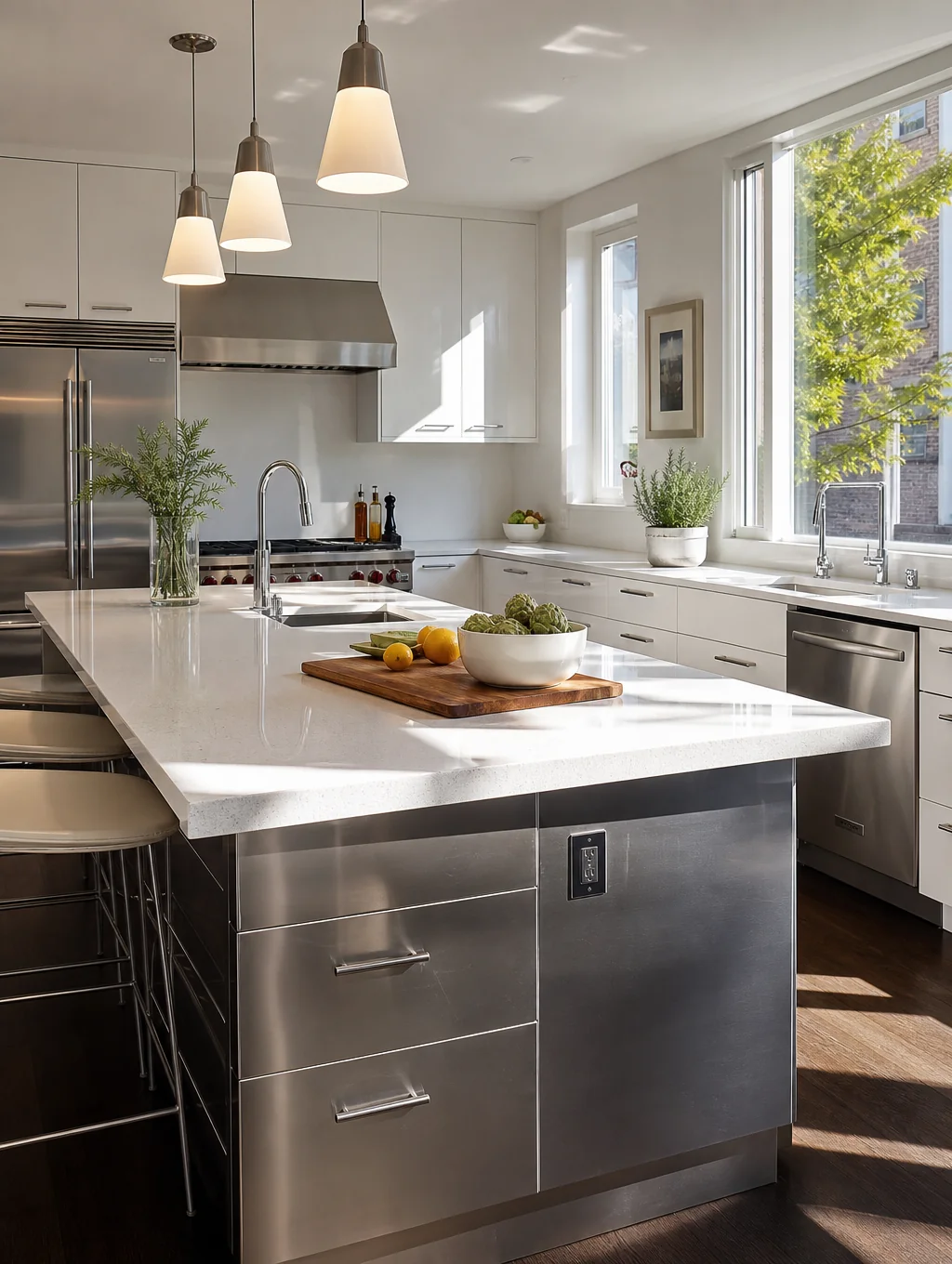 Modern kitchen renovation with quartz counters
