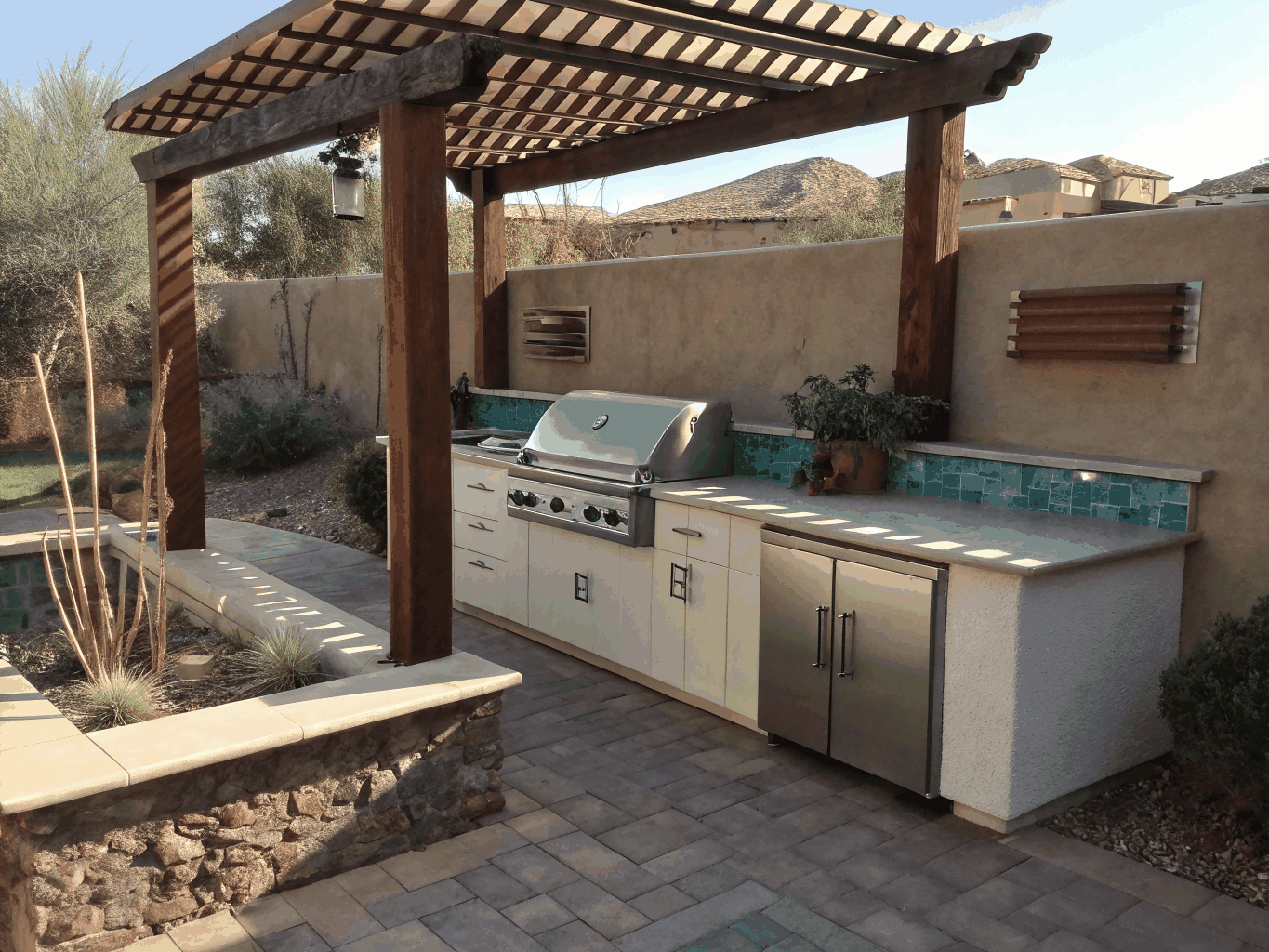Custom outdoor kitchen and grill area